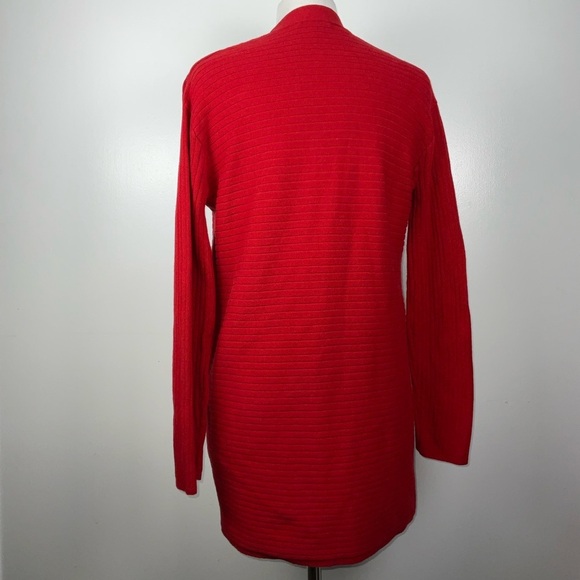 J Jill Red Knit Ribbed Open Front Long Cardigan Small Pockets | Size XS - Picture 2 of 6